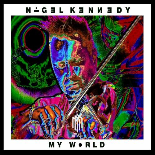 A colorful album cover with a man's face and a violin.