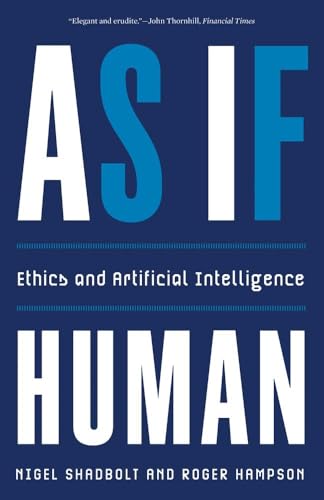 Book cover with blue background and bold white and blue text reading As If Human.