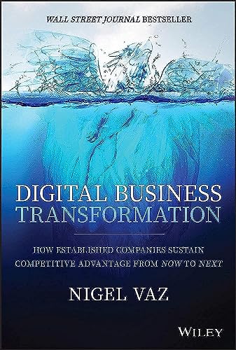 Book cover: “Digital Business Transformation” with blue water imagery.