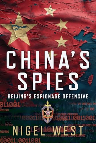 Book cover: “China’s Spies” with a distressed Chinese flag background.