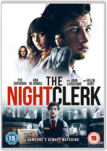 DVD cover for "The Night Clerk" featuring three actors and security footage.