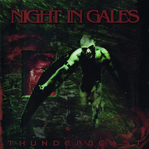 CD cover for Night In Gales’ “Thunderbeast” featuring a monstrous figure.