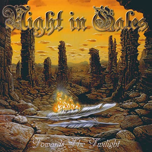 Album cover showing a rocky landscape with two feathers on fire at sunset.