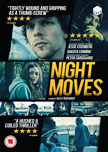 DVD cover for Night Moves featuring Jesse Eisenberg, Dakota Fanning, and Peter Sarsgaard.