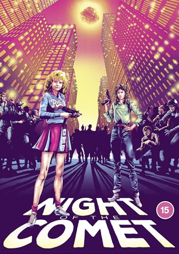 1984 film poster featuring two women with guns amid city ruins.