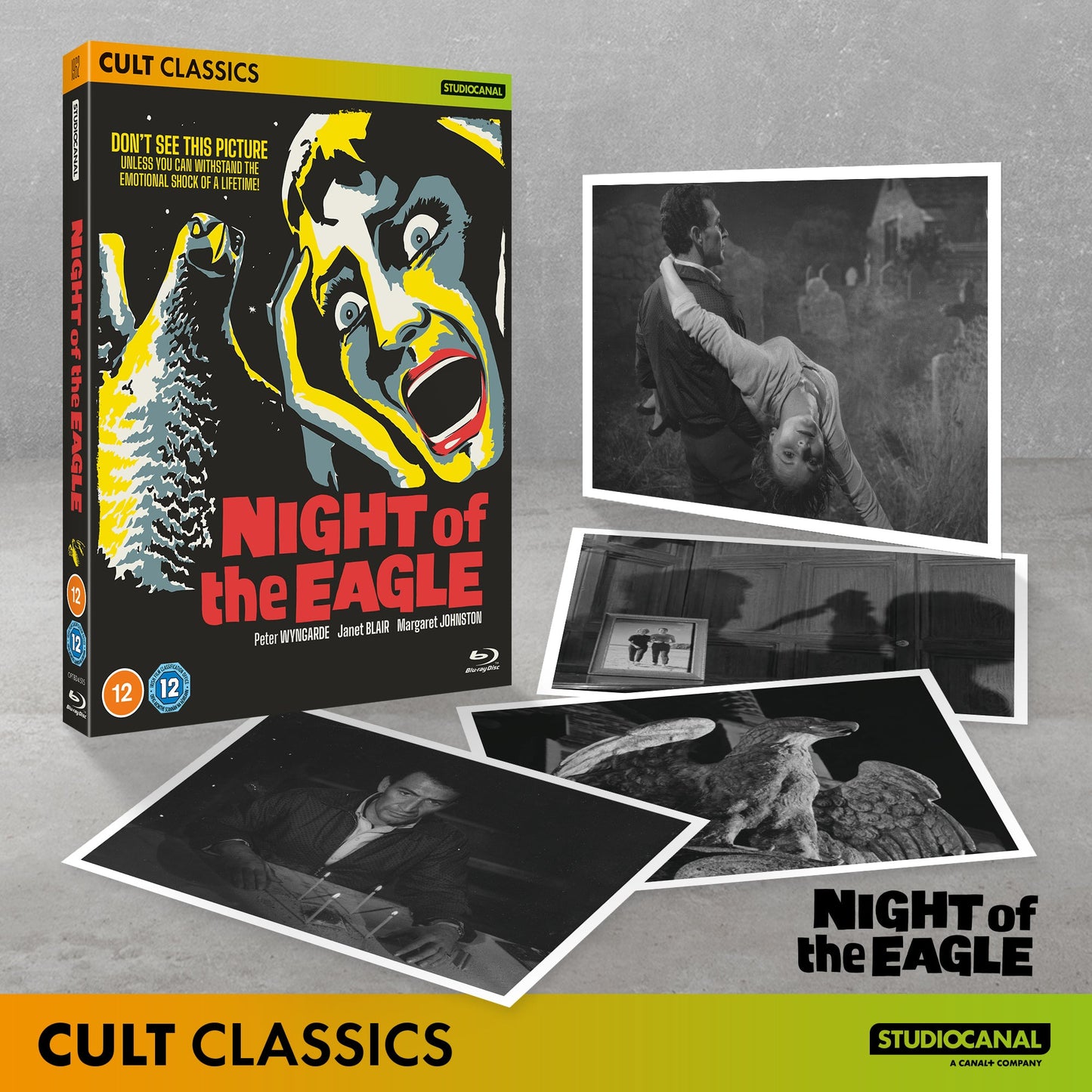 Night of the Eagle" Blu-ray cover with a distressed, screaming face illustration.