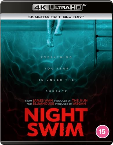 Night Swim 4K Ultra HD and Blu-ray cover featuring feet dangling in dark water.