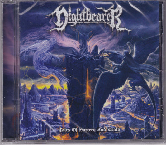CD cover art: dark fantasy scene with winged figures and a city.