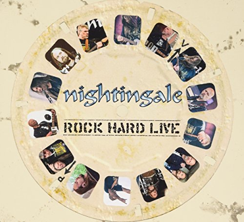 CD cover for Nightingale’s “Rock Hard Live” with band member portraits.
