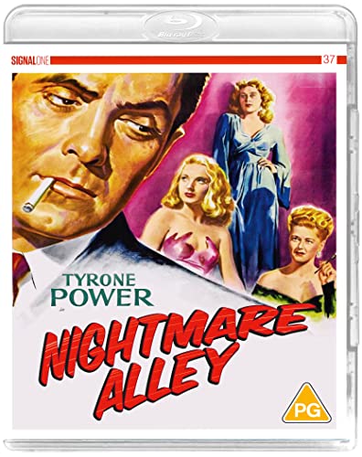 Blu-ray cover art for Nightmare Alley featuring Tyrone Power and three women.