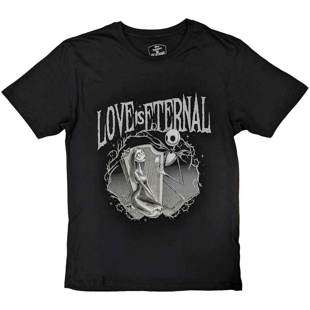 Black t-shirt with Jack and Sally from “Nightmare Before Christmas” design.
