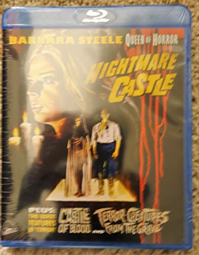 Nightmare Castle" Blu-ray cover featuring Barbara Steele and a gothic castle.
