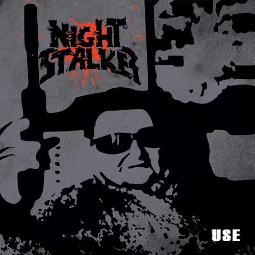 Nightstalker CD cover: grayscale image of a figure with sunglasses.