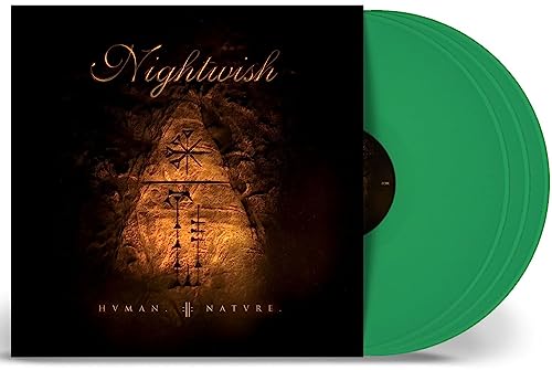 Nightwish Human. :II: Nature. vinyl album cover with two green vinyl records.