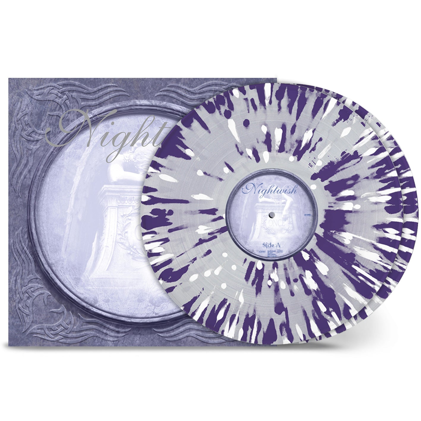 Nightwish "Once" remastered vinyl record with marbled white and purple coloring.