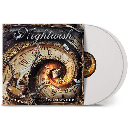 Nightwish "Yesterwynde" vinyl record with ornate clock and dragon imagery.