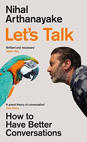 Book cover: "Let's Talk" with a man facing a colorful macaw.