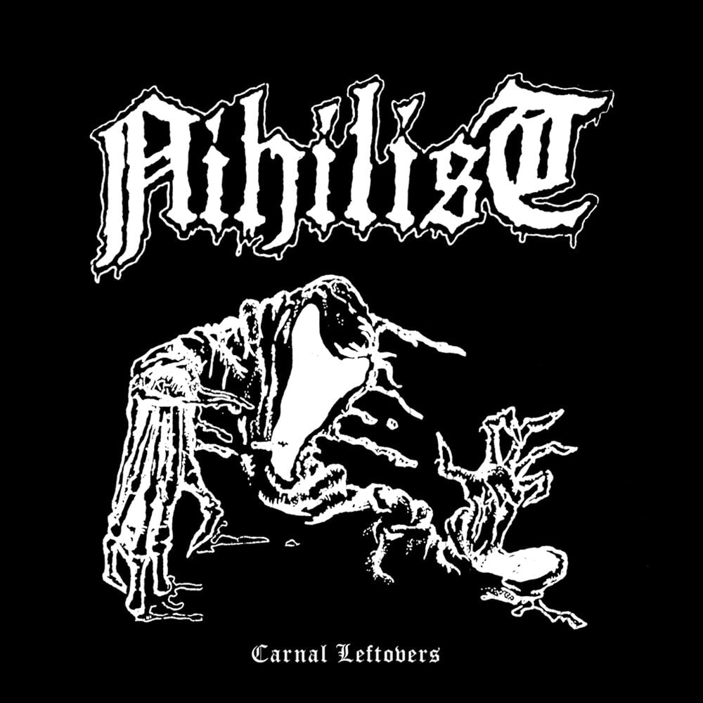 Black and white album cover with band name "Nihilist" and skeletal imagery.