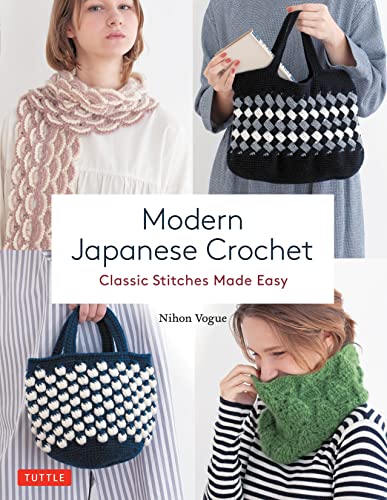 Book cover displaying crocheted scarves, bags, and a person wearing crochet.