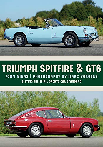 Book cover featuring a light blue Triumph Spitfire and red GT6 car.