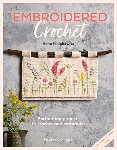 Book cover with embroidered crochet floral design and title text.