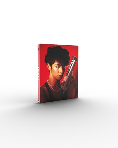 Red Nikita Blu-ray Steelbook case featuring a woman holding a gun.