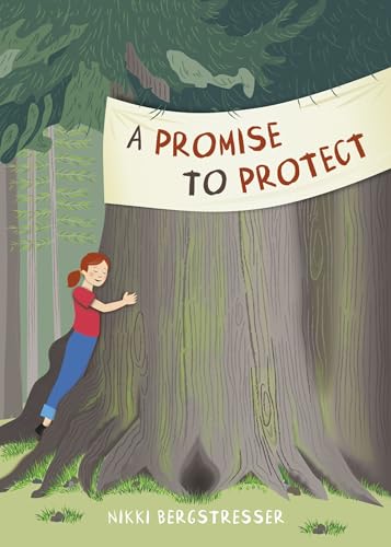 Girl hugging a large tree with banner reading “A Promise to Protect.”