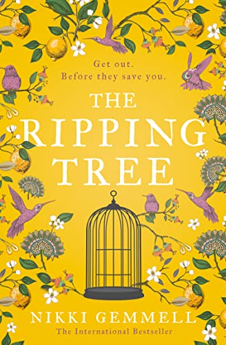 Book cover: "The Ripping Tree" with a birdcage and floral design.