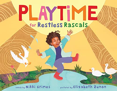 Book cover: child playing outdoors with birds and a yellow sun.