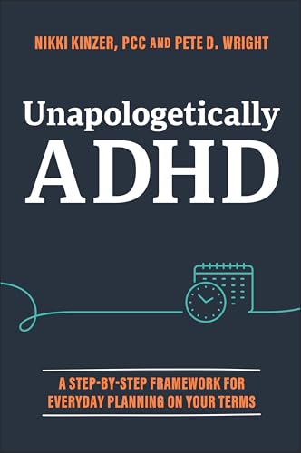 Book cover with large white text “Unapologetically ADHD” and a calendar icon.