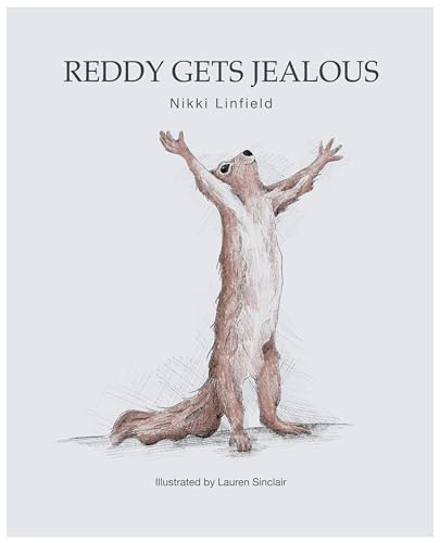 Book cover: "Reddy Gets Jealous" featuring a sketched squirrel illustration.