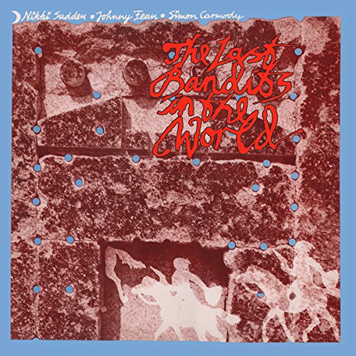 Album cover with red textured background, blue dots, and silhouettes of riders on horses.