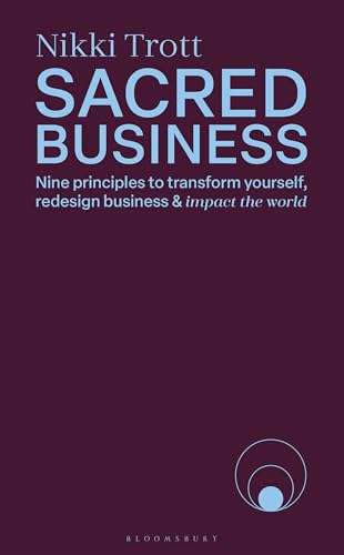 Book cover: "Sacred Business" by Nikki Trott, with blue text on dark purple.
