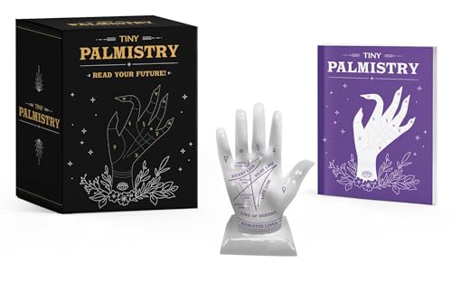 Palmistry kit with a book, hand model, and black gift box.