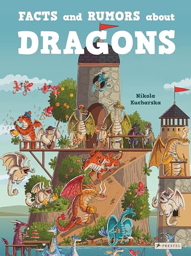 Book cover depicting a whimsical stone tower populated with colorful dragons.