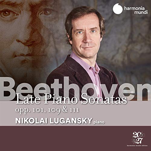 CD cover featuring Nikolai Lugansky with Beethoven's portrait in the background.