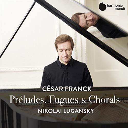 Pianist Nikolai Lugansky at a grand piano, album cover for César Franck.