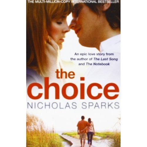 Book cover for The Choice by Nicholas Sparks featuring a couple and landscape imagery.