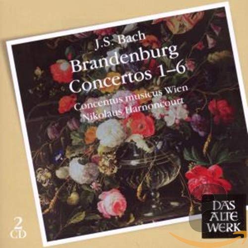CD cover featuring floral artwork with text "J.S. Bach Brandenburg Concertos 1-6".