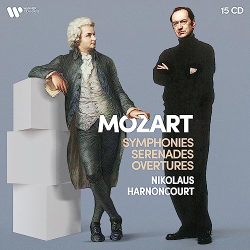 CD cover featuring portraits of Mozart and Nikolaus Harnoncourt.