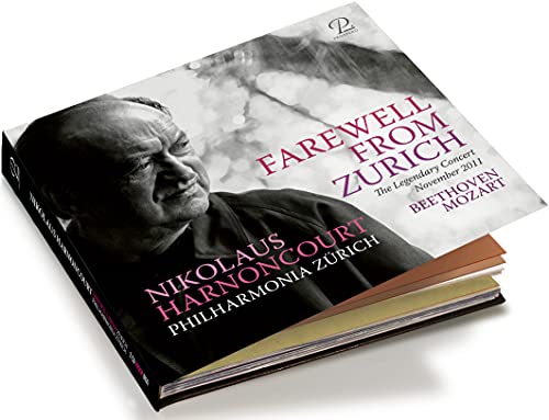 CD case featuring portrait of Nikolaus Harnoncourt with text "Farewell from Zurich.