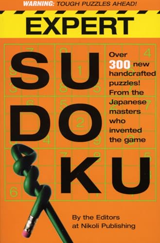 Orange book cover with large black "Expert Sudoku" text and a green pencil.