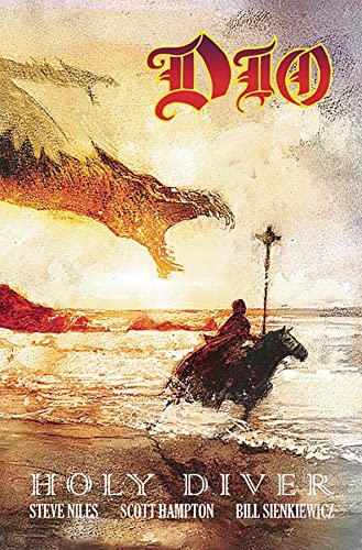 “Dio Holy Diver” book cover: knight on horseback, dragon, fantasy art.