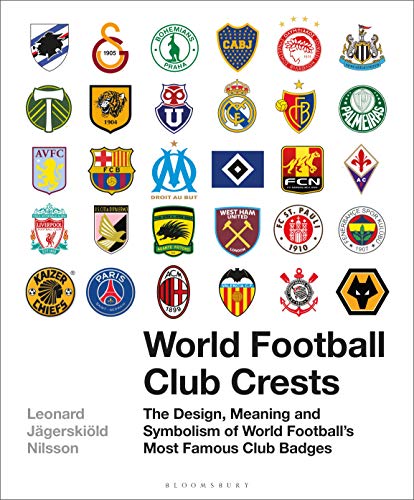 Book cover displaying a grid of colorful international football club crests.
