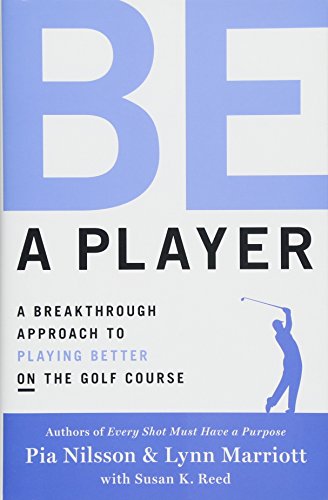 Book cover with large blue letters "BE" and a golfer silhouette.