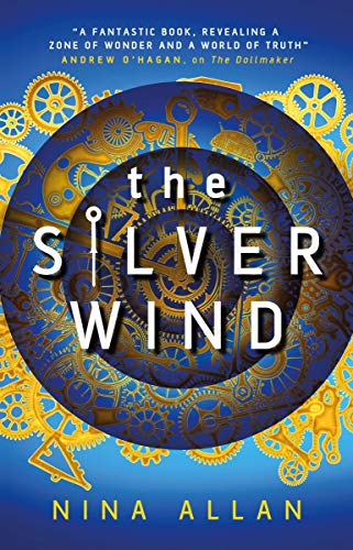 Book cover: “The Silver Wind” with gears and dark blue background.