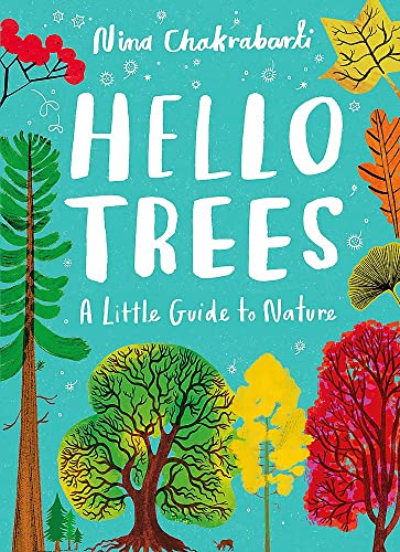 Book cover, “Hello Trees,” illustrated with colorful trees and foliage.
