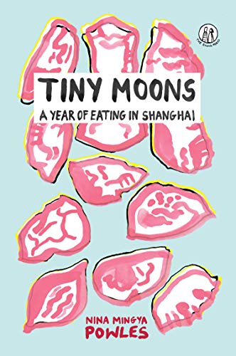 Book cover with pink dumplings on a light blue background and black text.