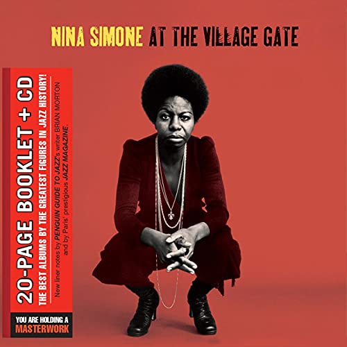 Nina Simone album cover, red background, portrait of singer in a dress.