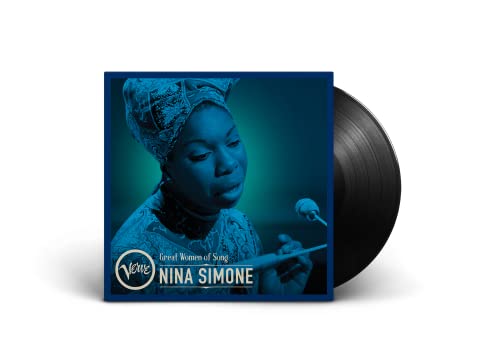 Nina Simone album cover and black vinyl record on white background.